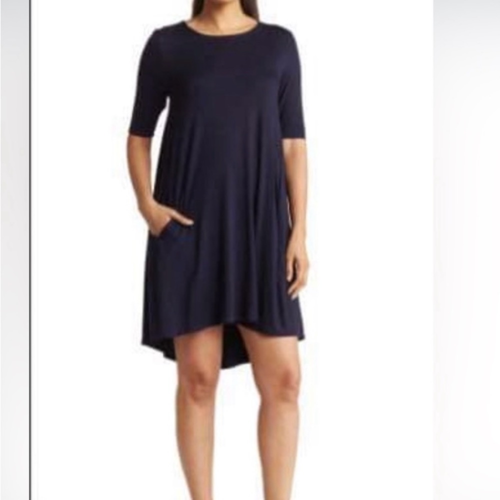 Philosophy Swing Dress Navy 1X Elbow Sleeve